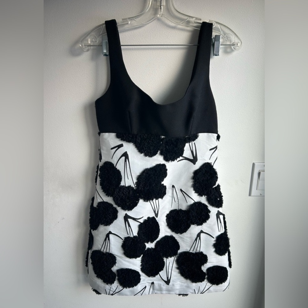 Milly black and white mini dress with  black cherry design Size 2 New with tags!